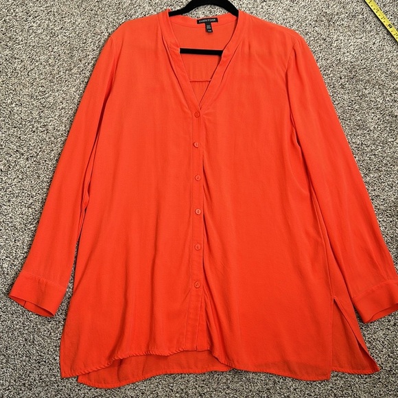 Eileen fisher orange coral slik button down tunic size medium - Picture 6 of 7